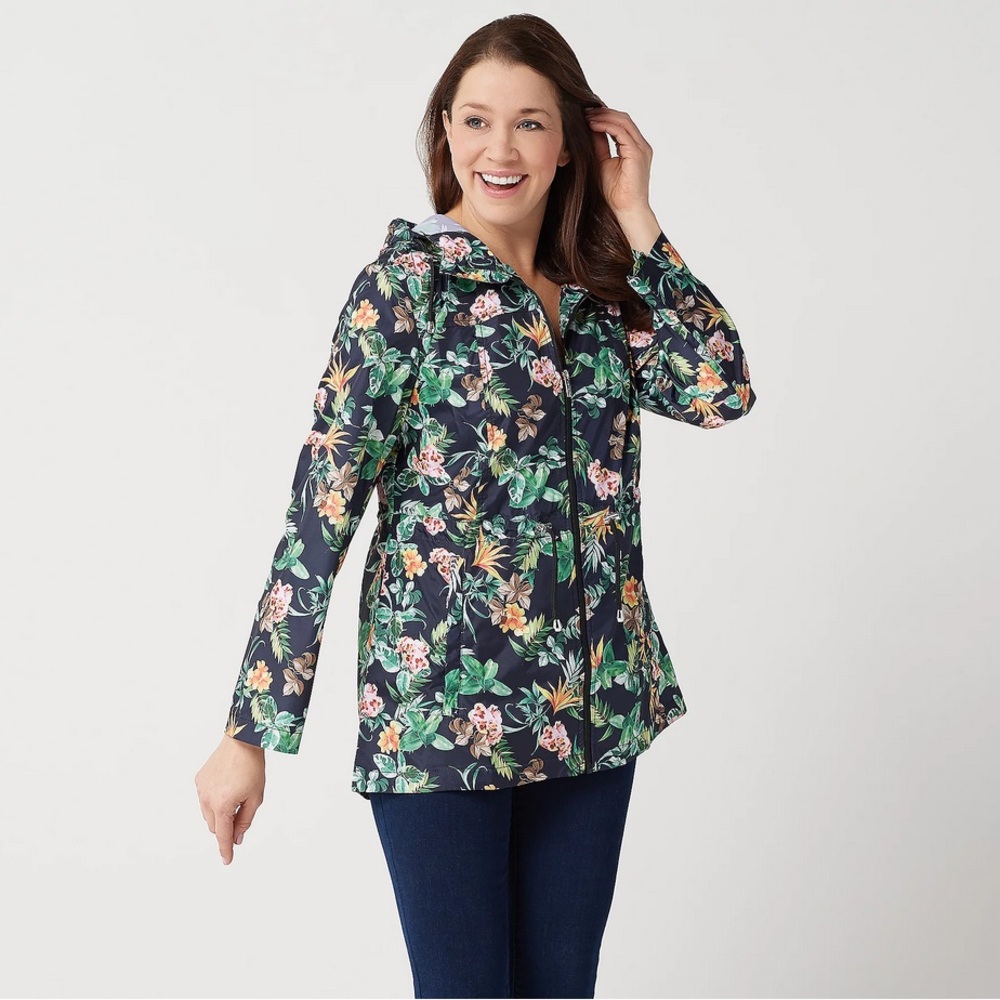 Susan Graver Blue Floral Rain Jacket Sz Medium